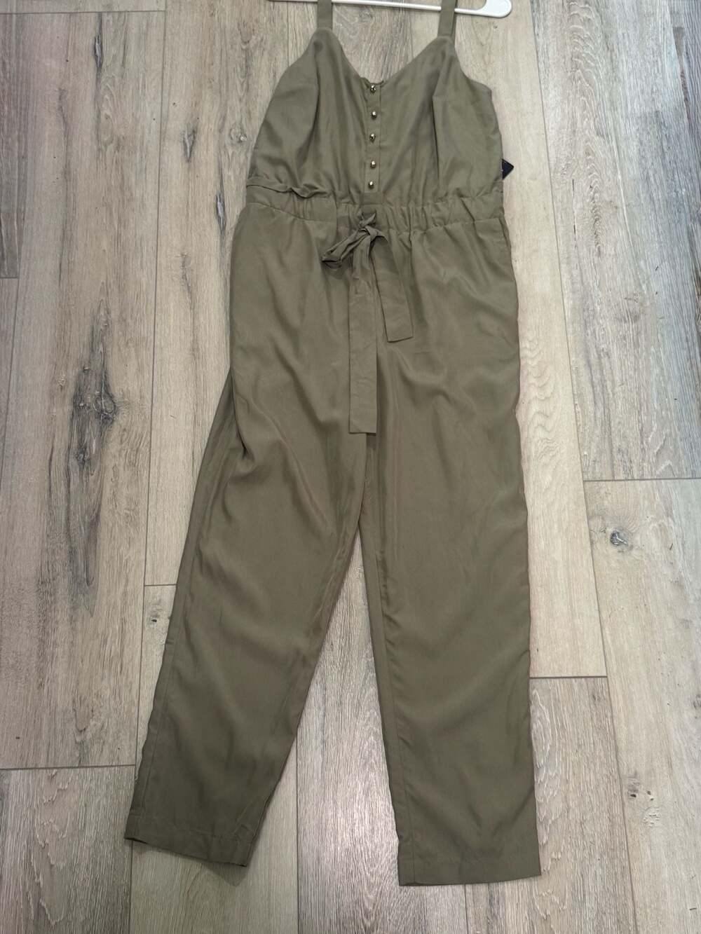 Utility Cargo Jumpsuit Tie Waist Wide Leg Pockets Olive Green Women Medium NWT